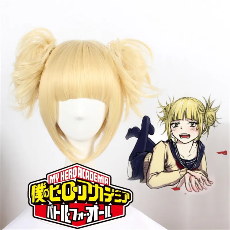 My Boku no Hero My Hero Academia Himiko Toga Short Light Blonde Ponytails Heat Resistant Cosplay Costume Wig+Cap