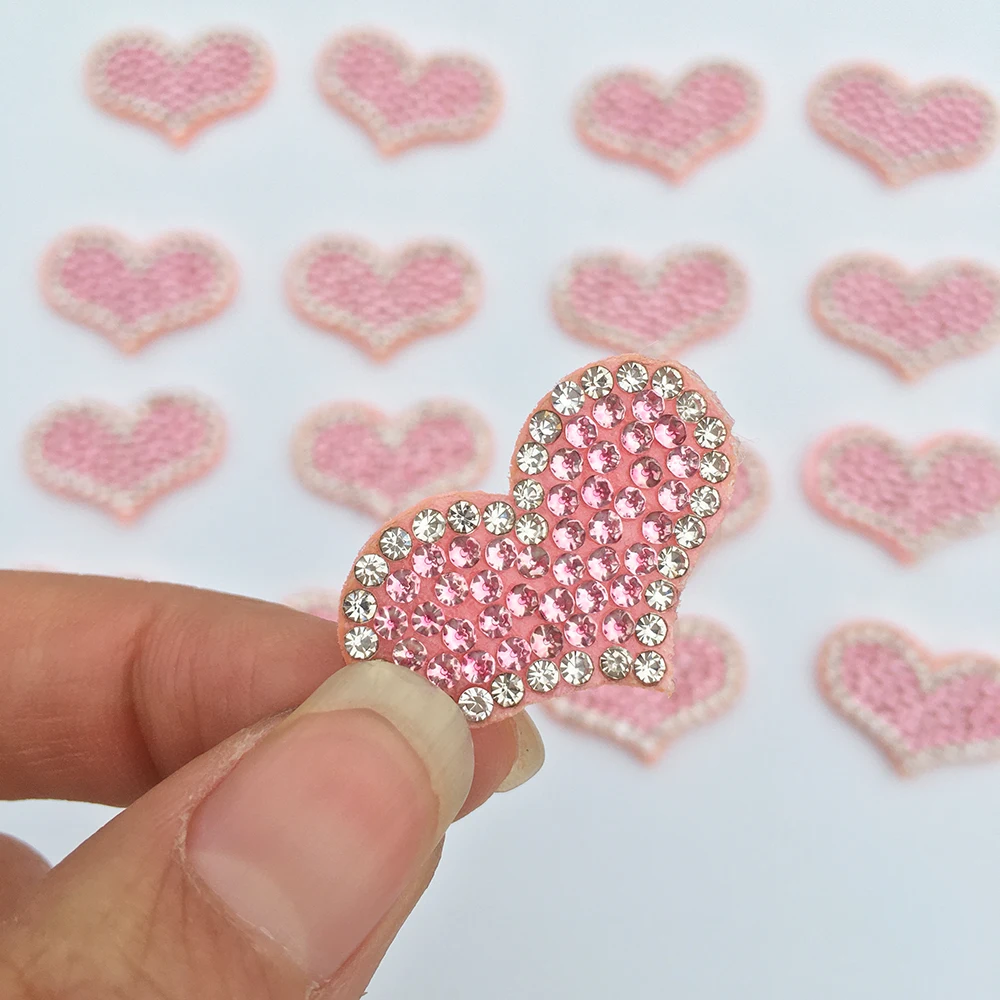 20Pcs Heart Shape Pink Patches AB Rhinestone Applique Beaded Patches For Clothing DIY Hair Clip Decoration Sew Accessories