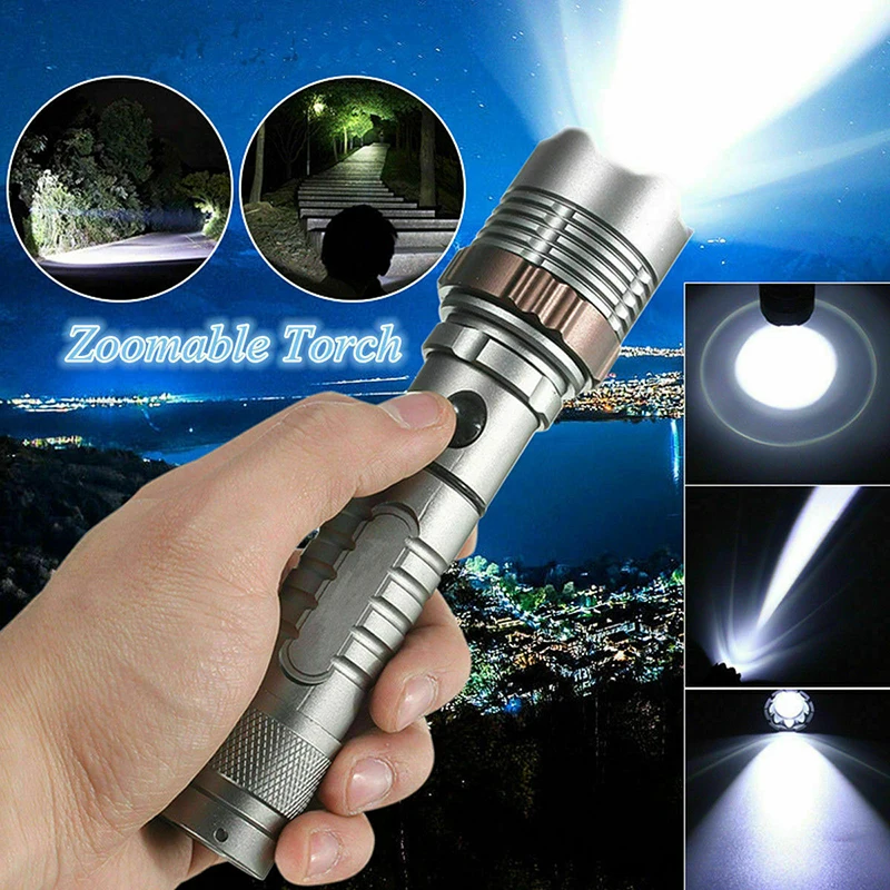 D2 Powerful Tactical LED Flashlight Rechargeable Police Super Bright Torch Zoomable 5 Modes Lantern High power led flashlights