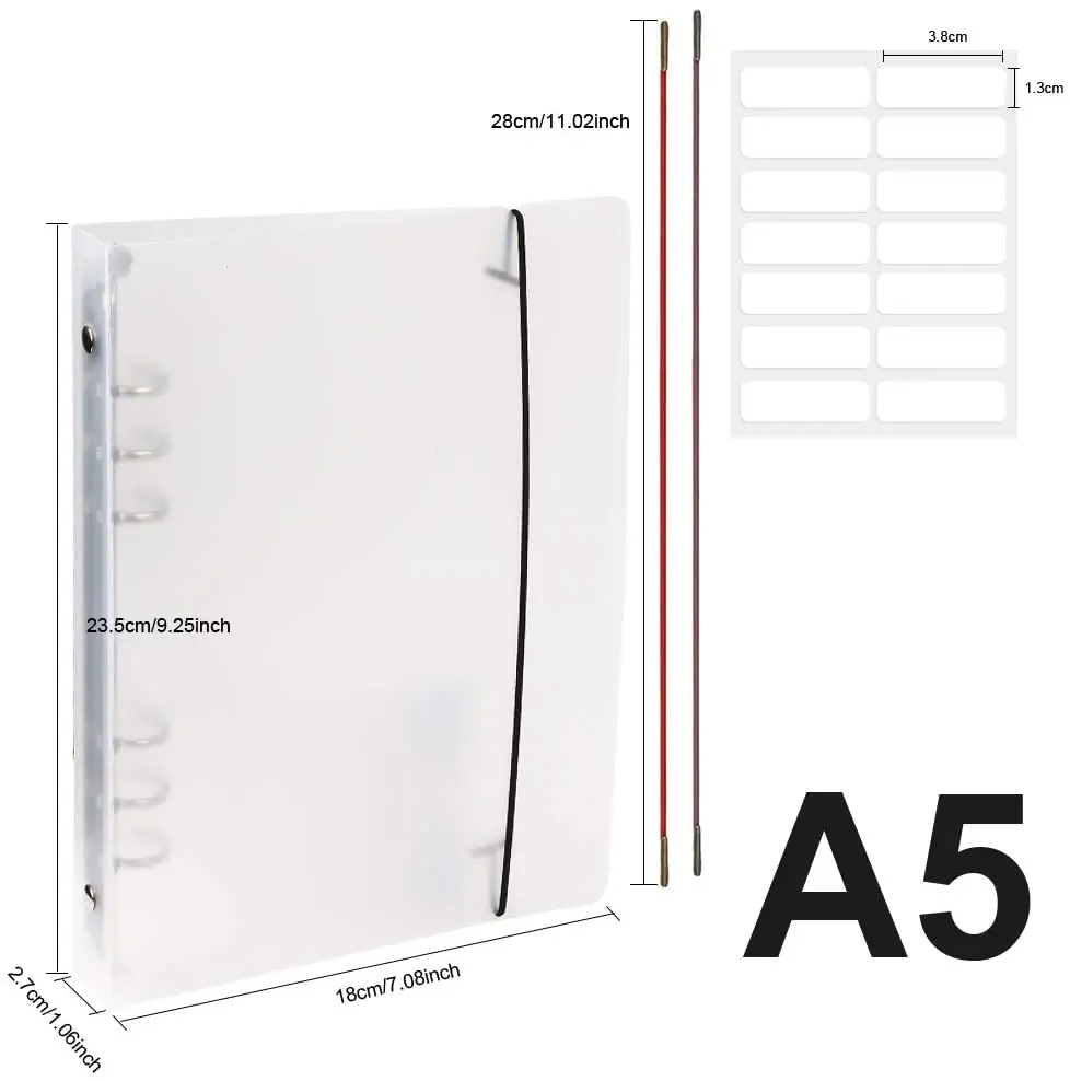 10Pcs A5 Round Ring Binder Cover Planner Set PVC Notebook Protector + Subject Dividers + 2 Pcs Binder Pockets + Ruler + Labels
