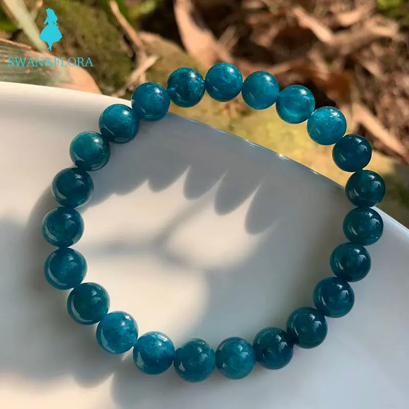 

Genuine Natural blue apatite Beads Bracelet Stretch Crystal Gift Woman Round Beads AAAAA