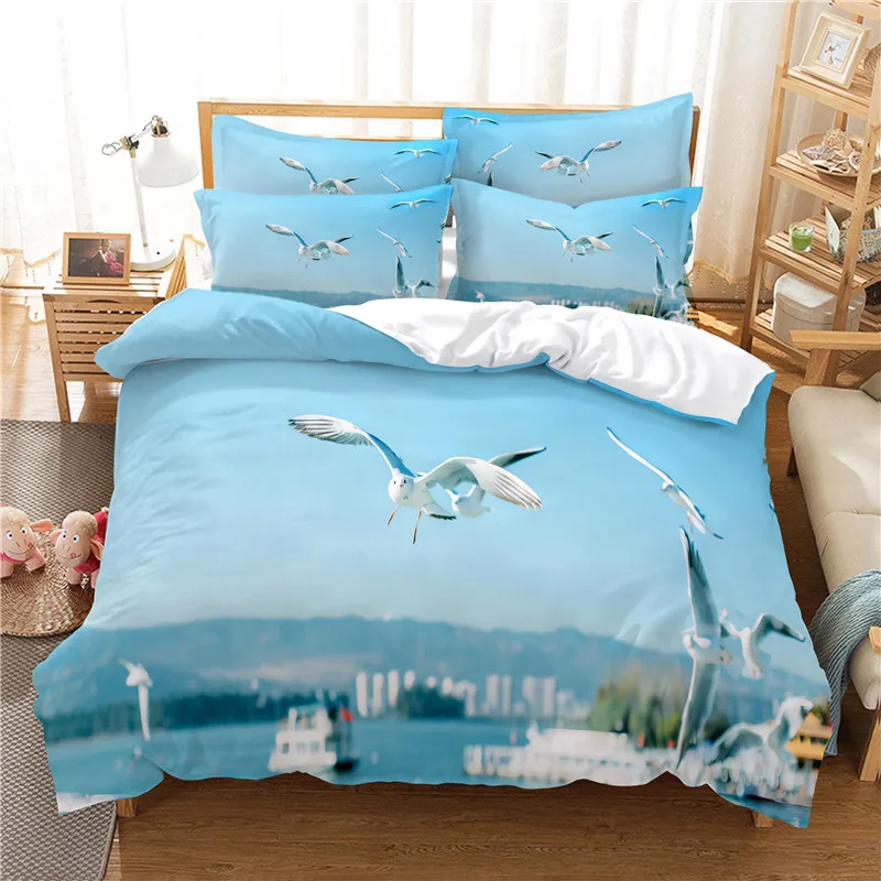 

Blue Sky Seagull Bedding Duvet Cover Set 3d Digital Printing Bed Linen Fashion Design Comforter Cover Bedding Sets Bed Set