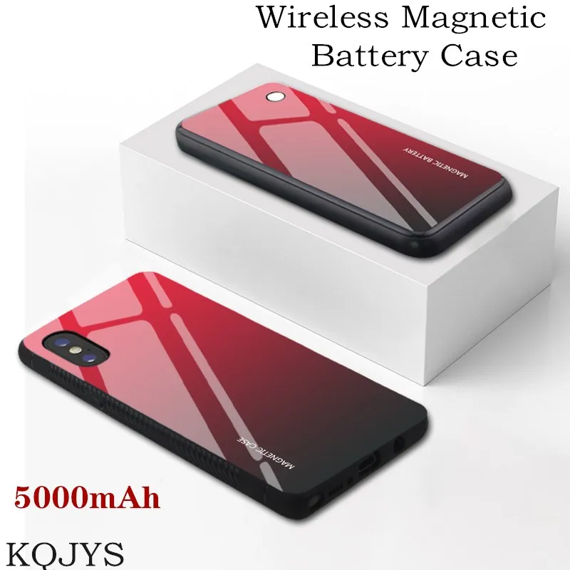 

Для Samsung Galaxy S9 S9 Plus Note 8 9 чехол для батареи градиент Закаленное Стекло Беспроводной Магнитный зарядное устройство Power Bank чехол