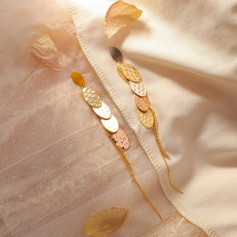 جديد مجوهرات الأزياء الشرير لوحة معدنية جولة استرخى بيان قطرة شرابة طويلة أقراط للنساء Brincos Pendientes #2