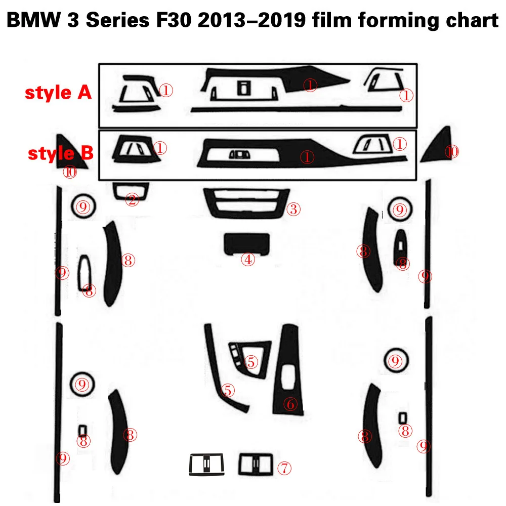 For BMW 3 Series F30 F31 F32 Interior Central Control Panel Door Handle 5D Carbon Fiber Stickers Decals Car Styling Accessorie