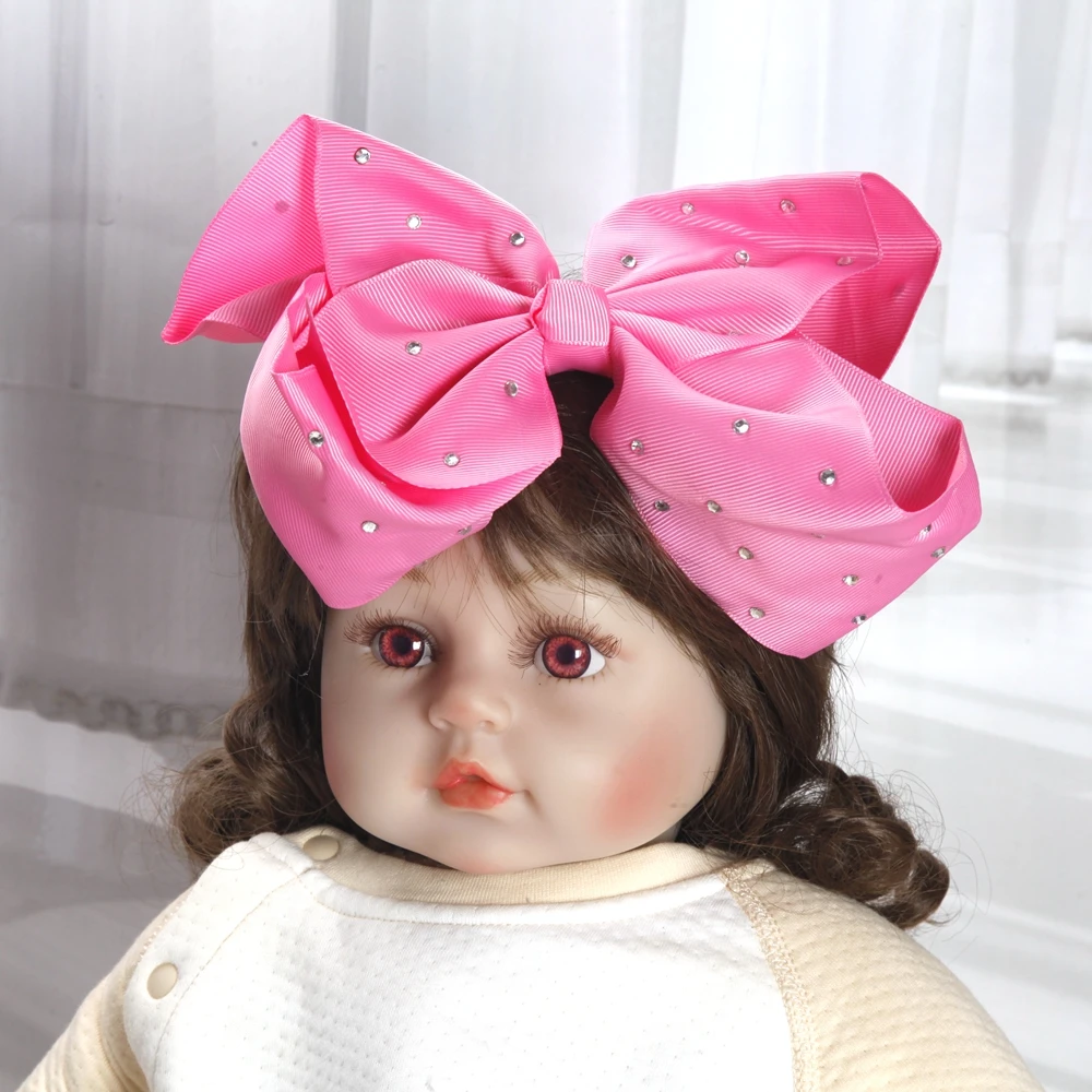 8 Zoll Große Haarschleifen für Babymädchen und Kinder, Weiche Schleifen mit Strass-Knoten, Haarbänder, Baby-Haaraccessoires, Kinder-Kopfschmuck – Detail 9