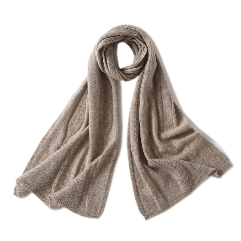 2023 Ladies High Quality 100% Cashmere Knit Comfortable Warm Long Scarf Cashmere Scarf Women Solid Shawl Cashmere Head Scarf