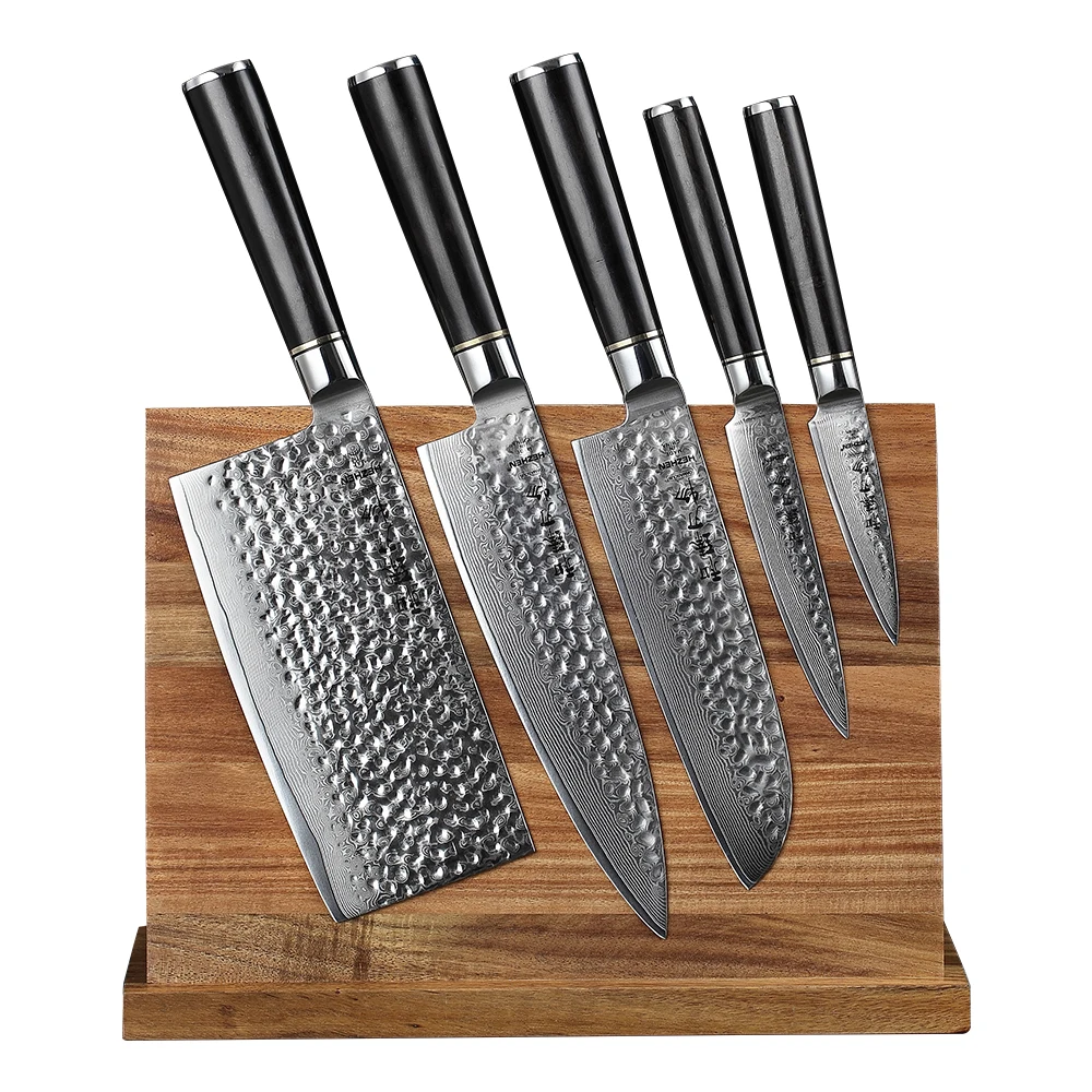HEZHEN 5 sztuk zestaw noży VG stali Damascus Steel Chef krojenie narzędzie nóż do parowania magnetyczny uchwyt na narzędzia japoński ostry obcinak — zdjęcie 2