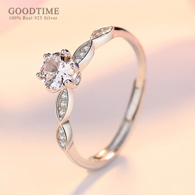 Elegant Pure 925 Sterling Silver Finger Rings For Women Classic Six-claw Zircon Rhinestone Ring Valentine's Day Present