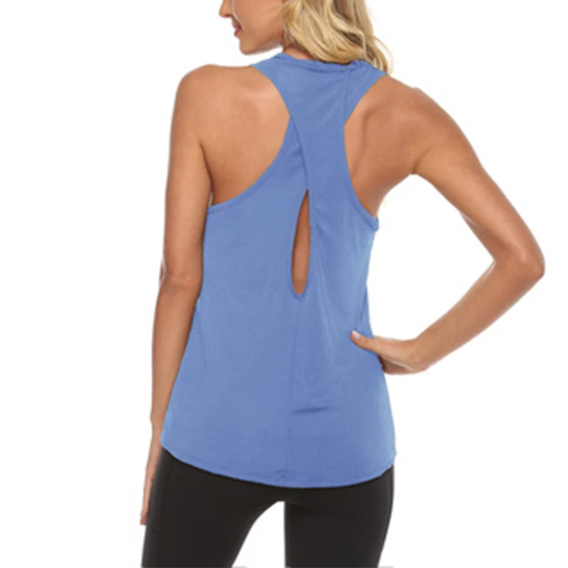 Summer Women Vest Top Sexy Back Cross Hollow Loose Fitness Tank Tops Solid Quick Dry Sleeveless Workout Tops Female