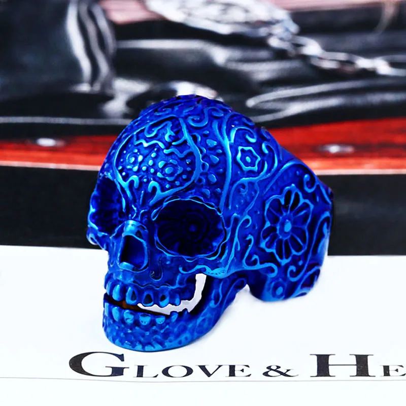 Beier 316L stainless steel ring hot sale punk biker skull man Classic Garden Flower Skull ring fashion jewelry  LLBR8-071R