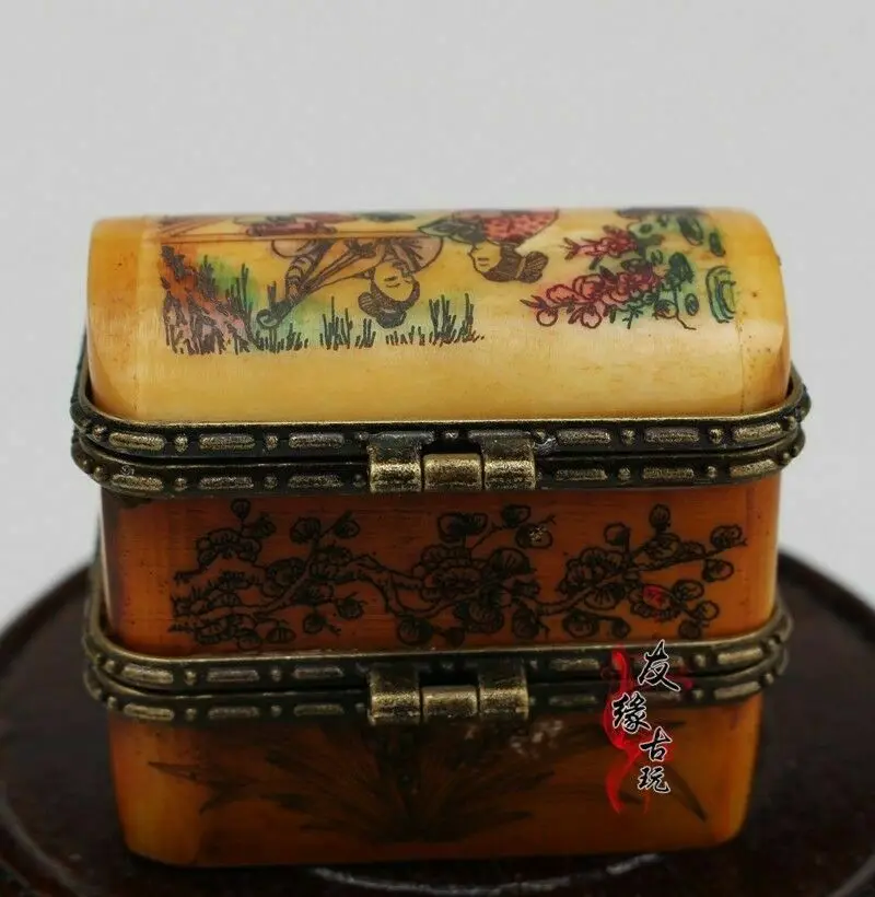 Vintage Antique Small Unique Camel Bone Plum Trinket Jewelry Box Rare Collectible