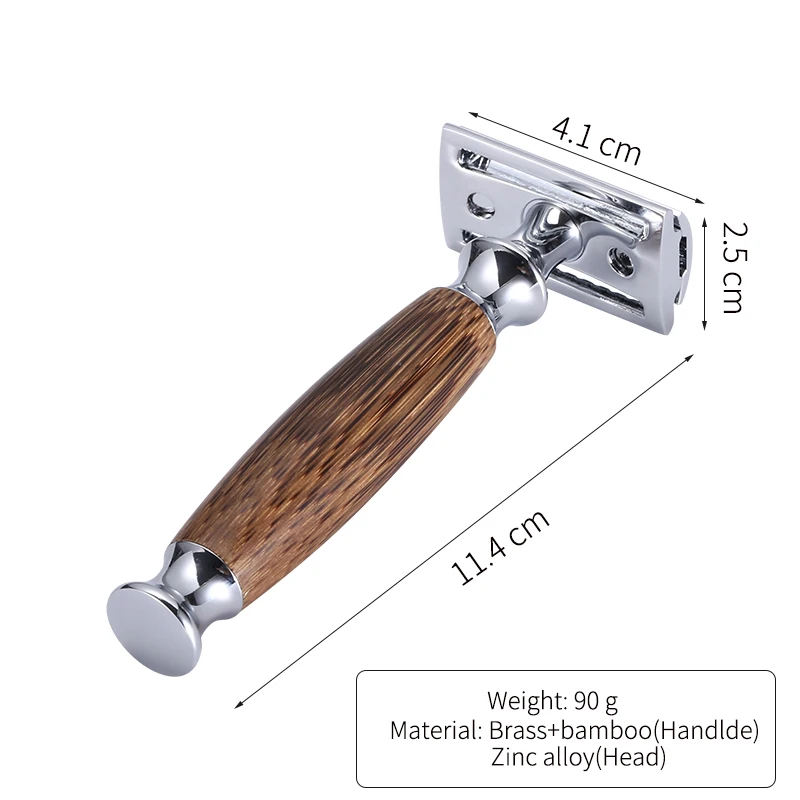 YINTAL New Bamboo Wood Handle Dual Edge Safety Razor Classic Manual Razors Long Handle Men Shaving