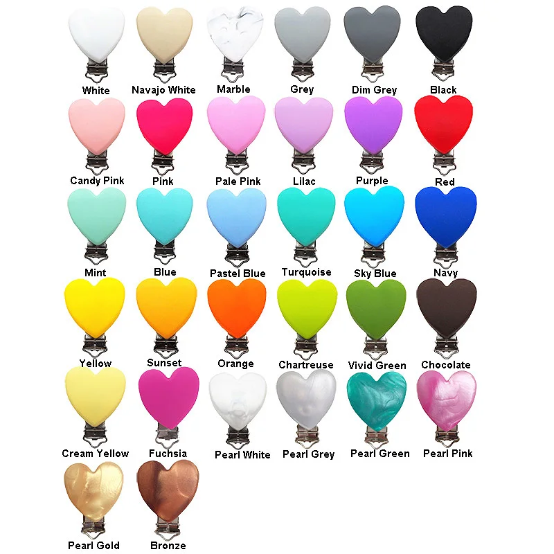 Chenkai 20PCS BPA Free Silicone Heart Clips DIY Baby Pacifier Dummy Teether Chain Holder Clips Soother Nursing Toy Accessory