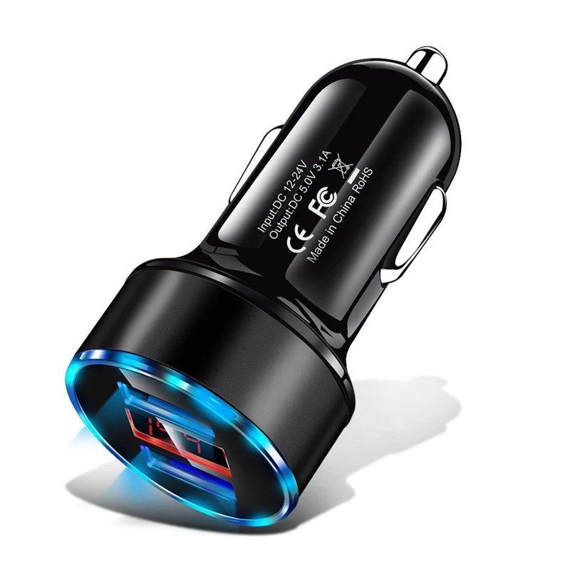 3.1A Dual Usb Car Charger 2 Poorten Lcd Display 12-24V Autosigarettenaansteker Aansteker Auto Telefoon Oplader voor Iphone 12 11