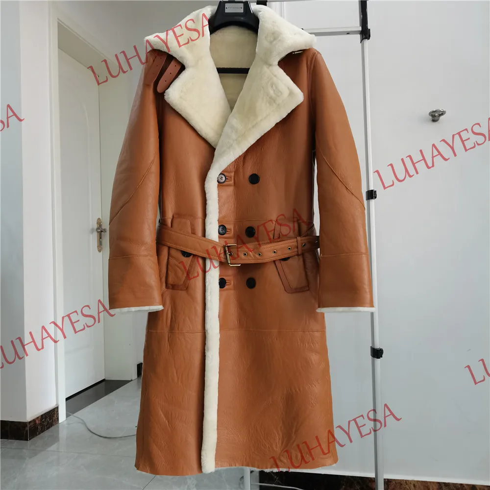 Extra Lange Schapenvacht Bontjas Echt Leer Mannelijke Formele Winter Dikke Jas Natuurlijke Shearling Mannen Bontjas 7XL