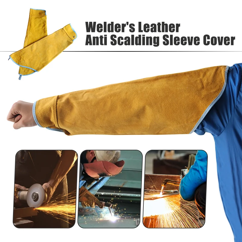 1 Pair Professional Welder Arm Sleeve Welder Cowhide Leather Stitched Protect Welding Fireproof Sleeve Heat Insulation