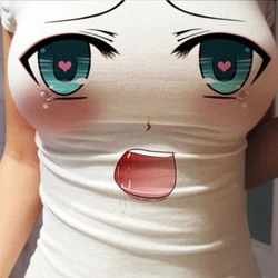 Divertente Design simpatico cartone animato stampa estate canottiera attillata da donna dolce Anime emoticon t-shirt 3D grandi occhi Sexy maniche corte