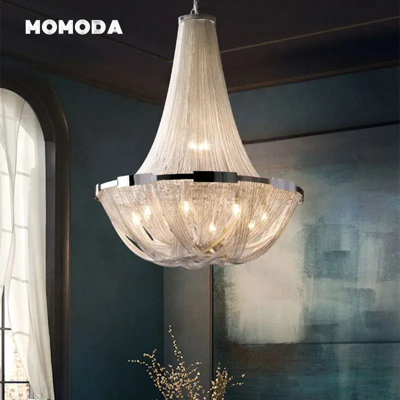 

Modern Tassel Chandeliers Luxury LED Aluminum Chain Chrome Metal Pendant Hanging Lamps Bedroom Living Room Staircase Lights