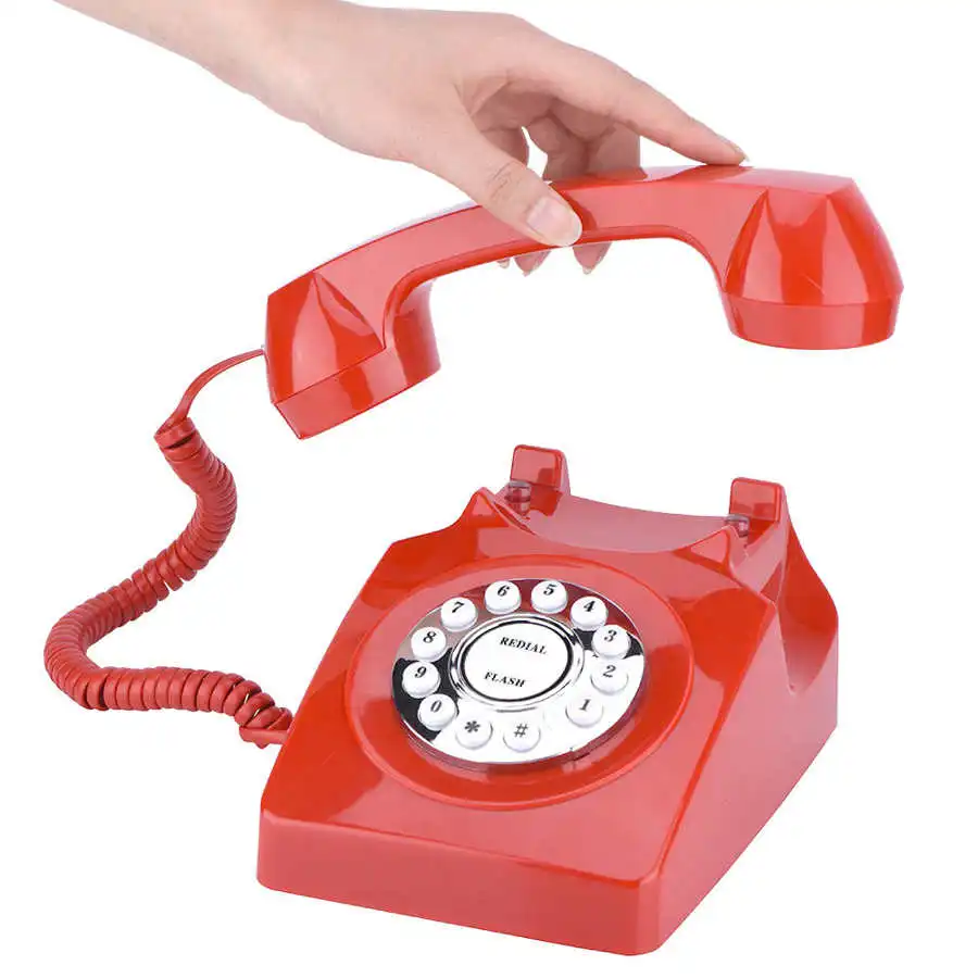 هاتف عتيق بصوت واضح ، طراز عتيق ، عتيق ، تخزين الأرقام ، هاتف أرضي أحمر ، حبال