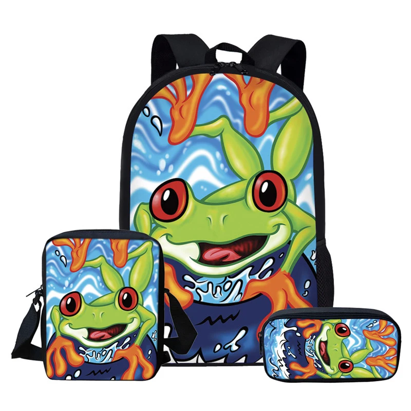 Funny Frog 3D Print Children Backpacks Set for Teenagers Girls Boys Lightweight School Bags Children Orthopedics Schoolbags