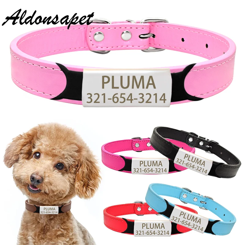 

Personalized Pet Cat Dog Name Collar Custom Engraved ID Nameplate Soft PU Leather Dog Collars for Puppy Small Medium Large Dogs