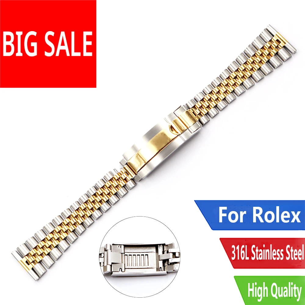 Rolamy 20 22mm Top Black Stainless Steel Wrist Watch band Bracelet Glide Lock Clasp For Rolex For  Seiko Orient