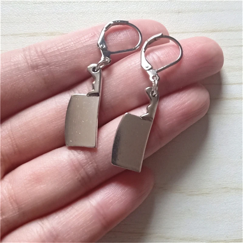 Mini Cleaver Drop Leverback Earring, Miniature Handmade Chef Jewellery, Cleaver Charm, Hippie, Goth