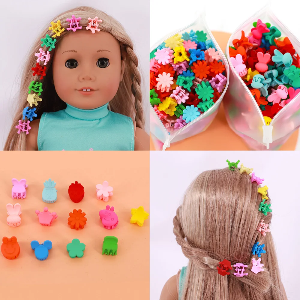 Doll Accessories Plastic Hairpin Multicolor Flower/Animal Pattern For Girl's 18Inch American Doll Hairstyle Dress Up Accessories