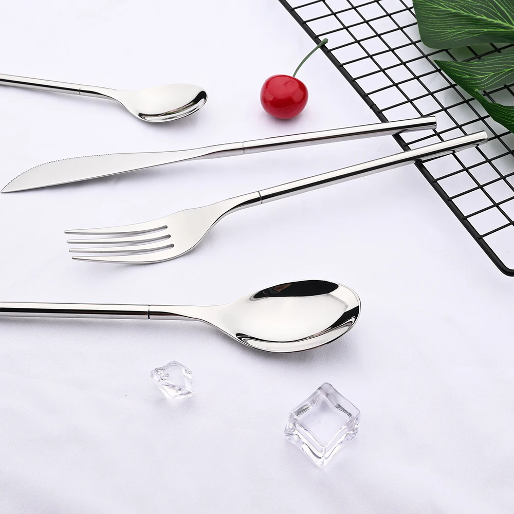 Tableware Set Silver Dinnerware Cutlery Set High Quality Mirror 304 Stainless Steel Knife Fork Coffee Spoon Flatware Silverware