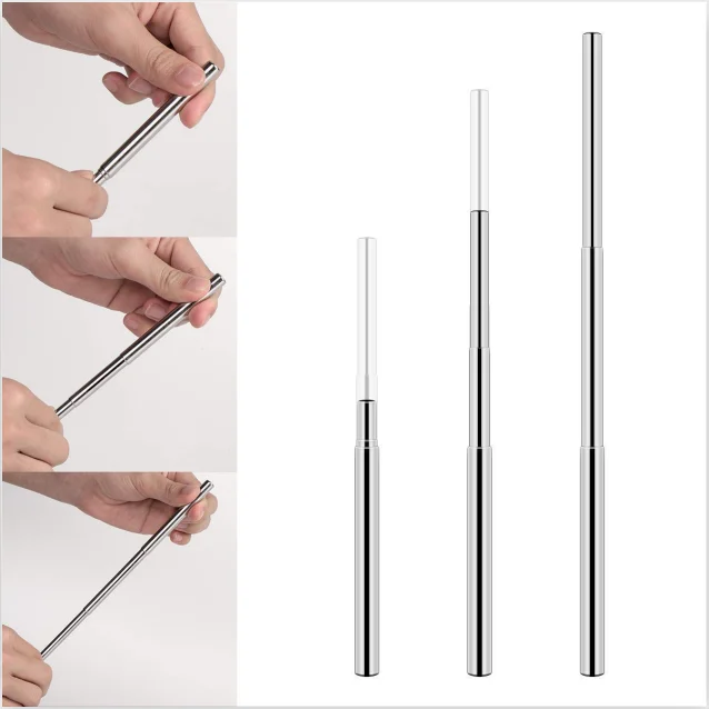 Telescopic Drinking Straw Stainless Steel Portable Travel Straw Metal Reusable Straws With Brush Cocktails Tools Bar Accessories