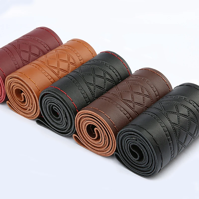 

DIY Leather Car Steering Wheel Cover Four Season Universal Non-Slip Steering Case Wheel Cover Steering-Wheel Interior Accessorie