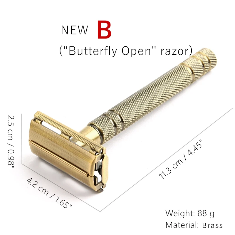 YINTAL Men's Bronze Classic Double-sided Manual Razor Long Handle Safety Razors Shaving Replaceable Classic Razors