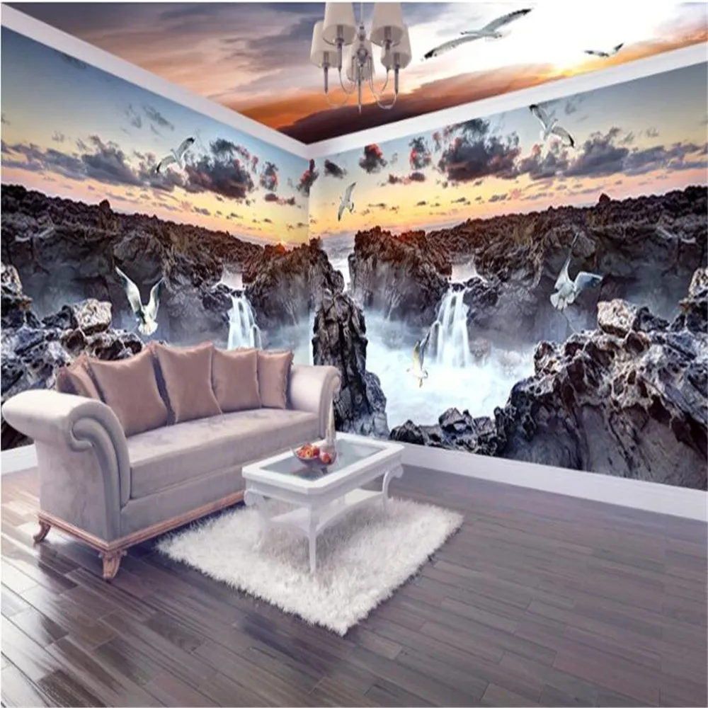 

Milofi custom 3 stereo large mural wallpaper fantasy seaside whole house space background wall decorative painting