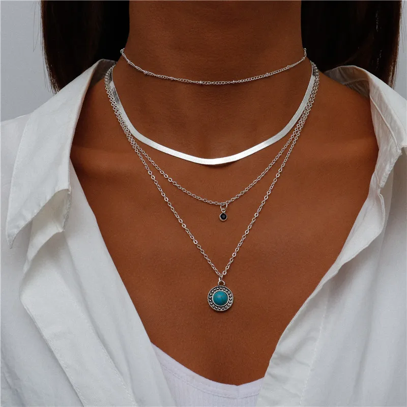 Vintage Mehrschichtige Mond-Münzen-Hamsa-Hand-Kettenhalsketten für Frauen, Boho Elefanten-Herzen-Anhänger Halsketten Schmuck – Detail 29