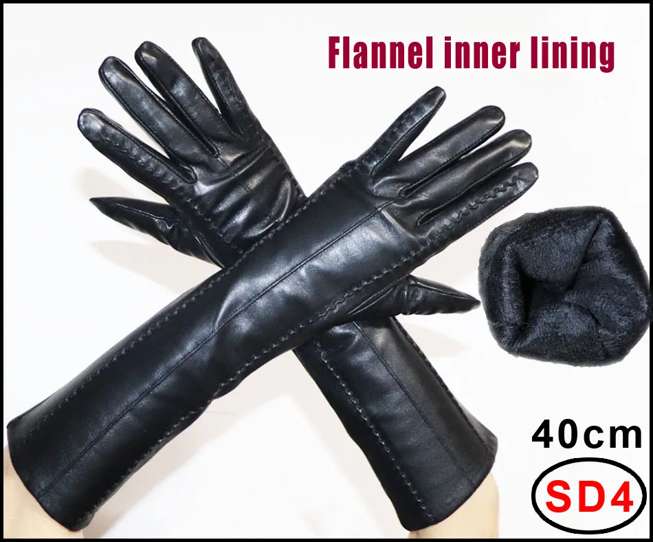 Longs gants en cuir véritable peau de mouton moyen long femmes manches en cuir flanelle doublure Automne Hiver chaud écran tactile fonction gants en