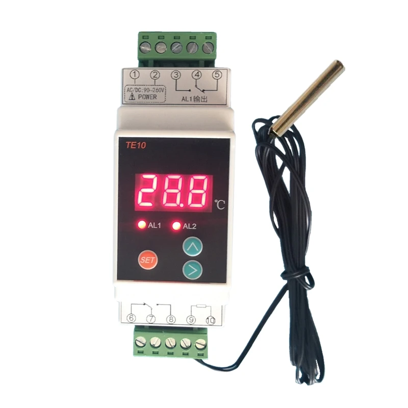 Din Thermostat with Sensor Standard 2 Relay Output Function -40~110℃ High/Low Temperature NO NC COMMON Output 7A/250VAC