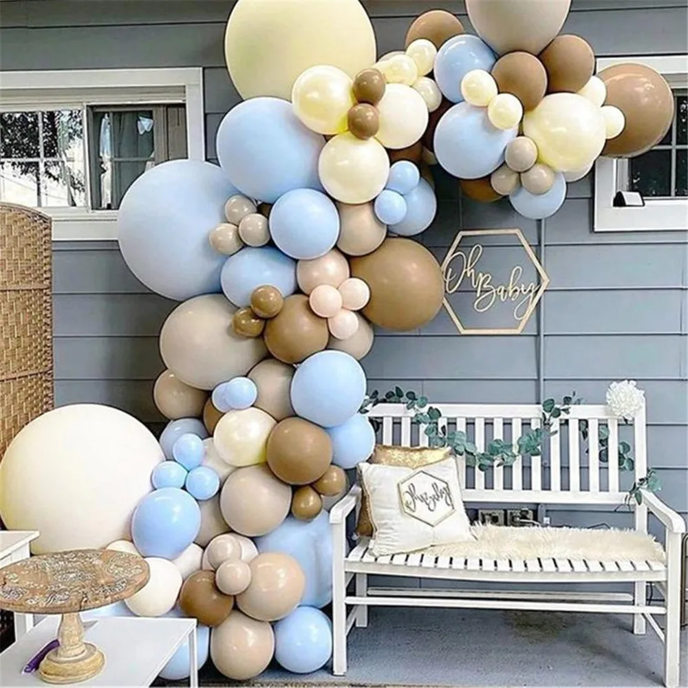 

120pcs Teddy Bear Baby Shower Balloon Garland Arch Kit Blue and Brown Latex Balloons For Oh Baby Shower Boys 1st Birthday Decor