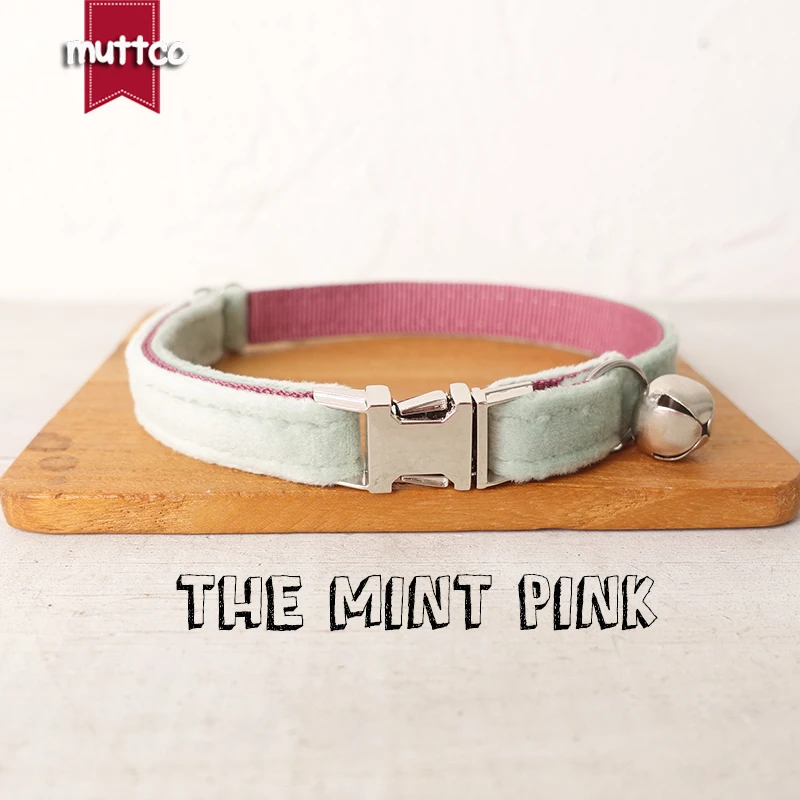 MUTTCO Retailing cute self-design personalized cat collars handmade collar THE MINT PINK 2 sizes UCC109