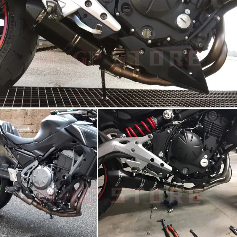 For Kawasaki ER6N Versys 650 Z650 Ninja 650 R Slip On Motorcycle Exhaust System Modified Carbon Fiber Escape Front Mid Link Pipe