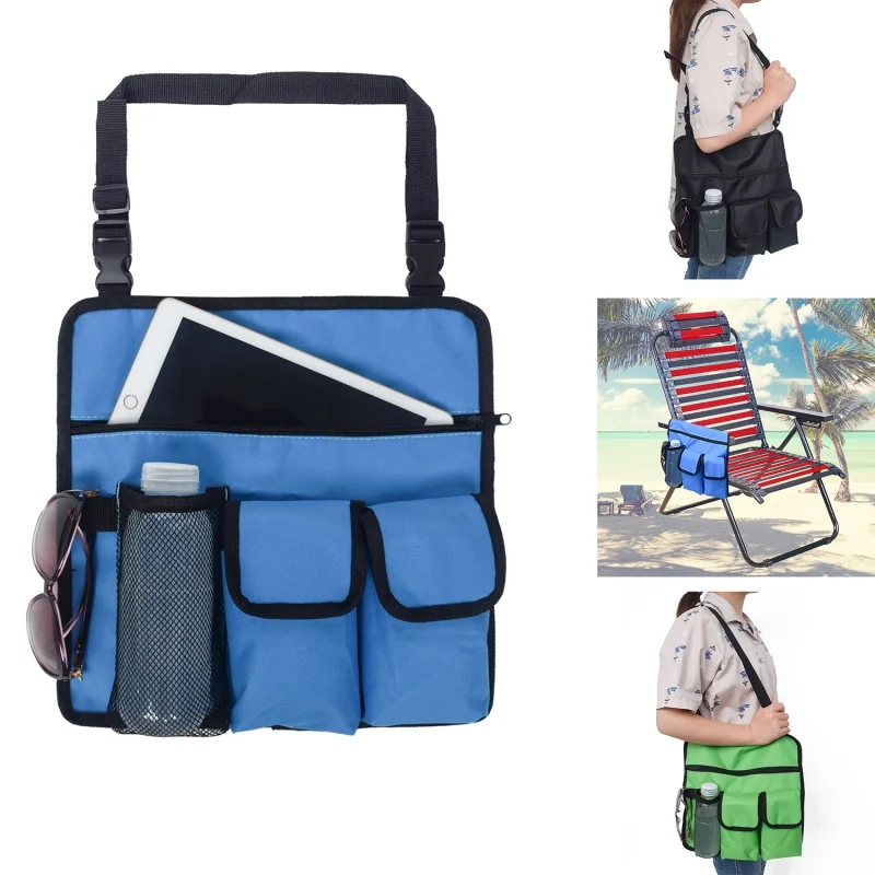 Bolsa de armazenamento com bolsos e alças, bolsa portátil de ombro para pesca, cadeira de praia e celular ao ar livre