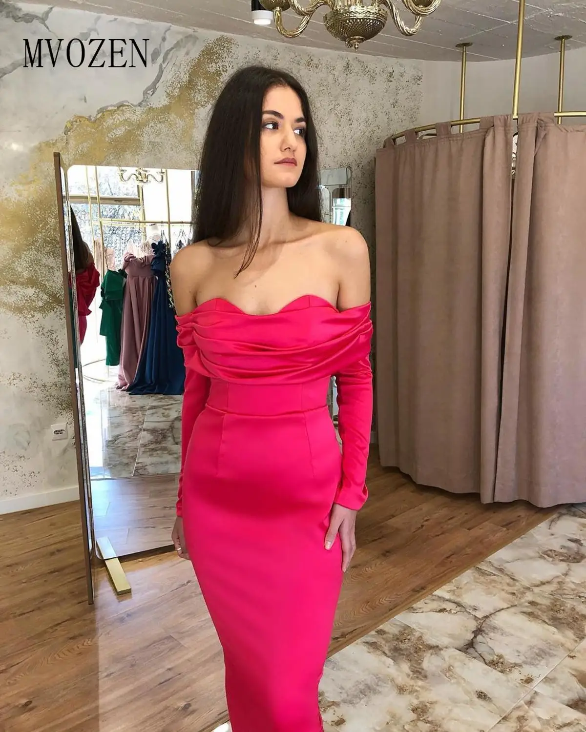 Vestidos suknia wieczorowa Satin Off The Shoulder pełna rękawy Mermaid suknie wieczorowe długie formalne suknie Robe de soiree