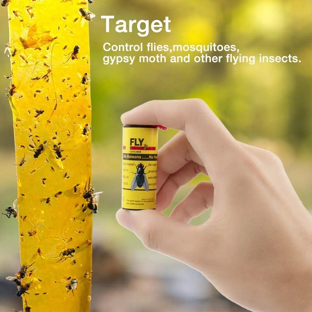 16Pcs Fly Sticky Paper Strip Strong Glue Double Sided Flies Paper Strips Flying Insect Bug Mosquitos Catcher Roll Tape