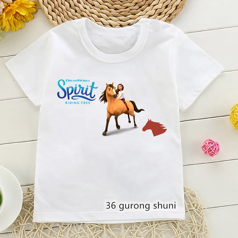 T-shirt for girls funny cartoon Mustang spirit graphic print baby girls t shirts summer fashion trend children's clothing tshirt