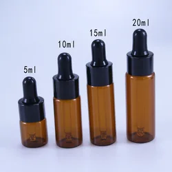 50 pçs/lote 5ml 10ml 15ml 20ml frasco conta-gotas de vidro âmbar frascos frascos com pipeta para garrafas de óleo essencial perfume cosmético