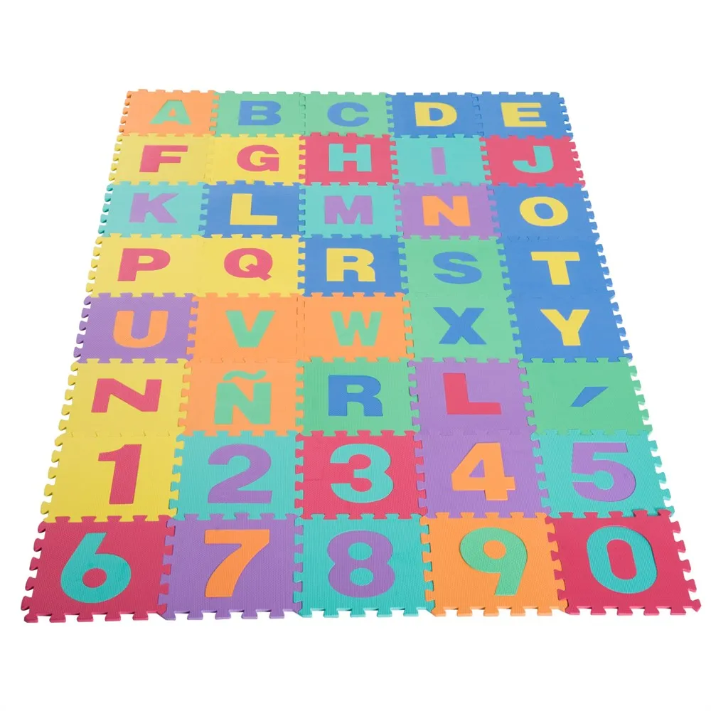 HOMCOM 40 Pcts Puzzles Baby Mat with Spanish Alphabet Letters and Educational Numbers Non-Toxic Romper Mat