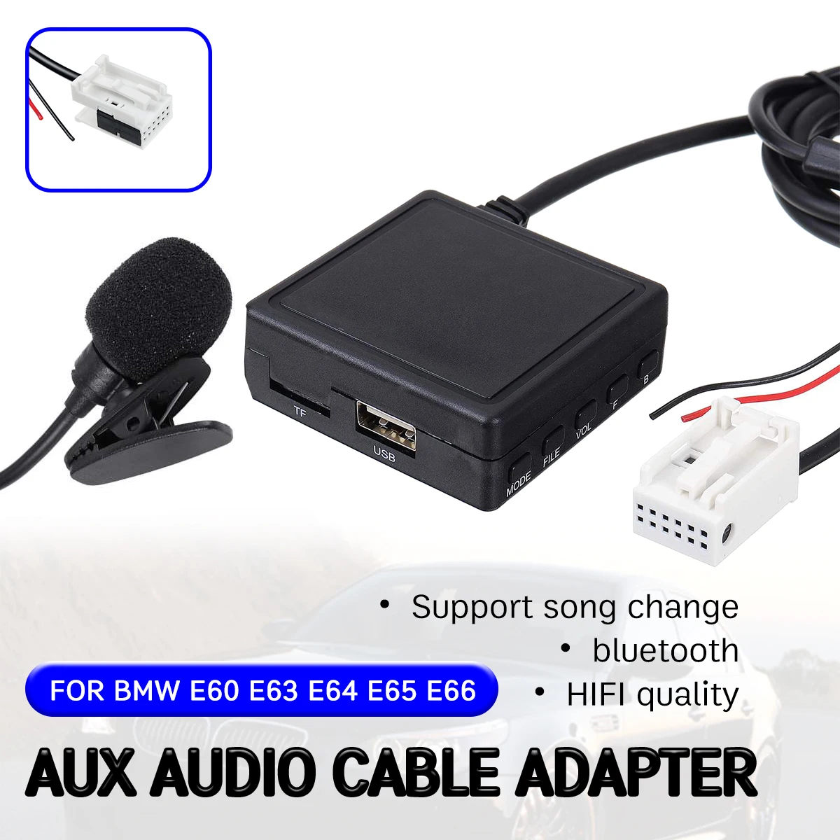 

bluetooth Aux Receiver Cable for BMW E60 E63 E64 E65 E66 E81 E82 E87 E90 with USB,microphone Hands-free Aux Adapter