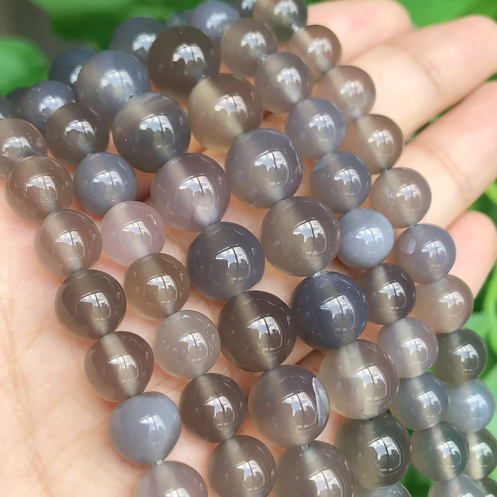 Natural Gray Agate Stone Beads Smooth Round Loose Spacer Beads For Jewelry Making Diy Bracelet Earring 4/6/8/10/12mm 15inch