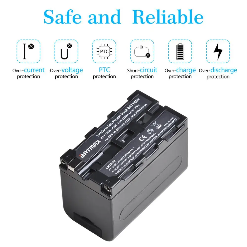 5200mAh USB الناتج NP-F770 NP-F750 NP F770 np f750 بطاريات لسوني NP-F330 NP-F530 NP-F570 NP-F730 NP-F750