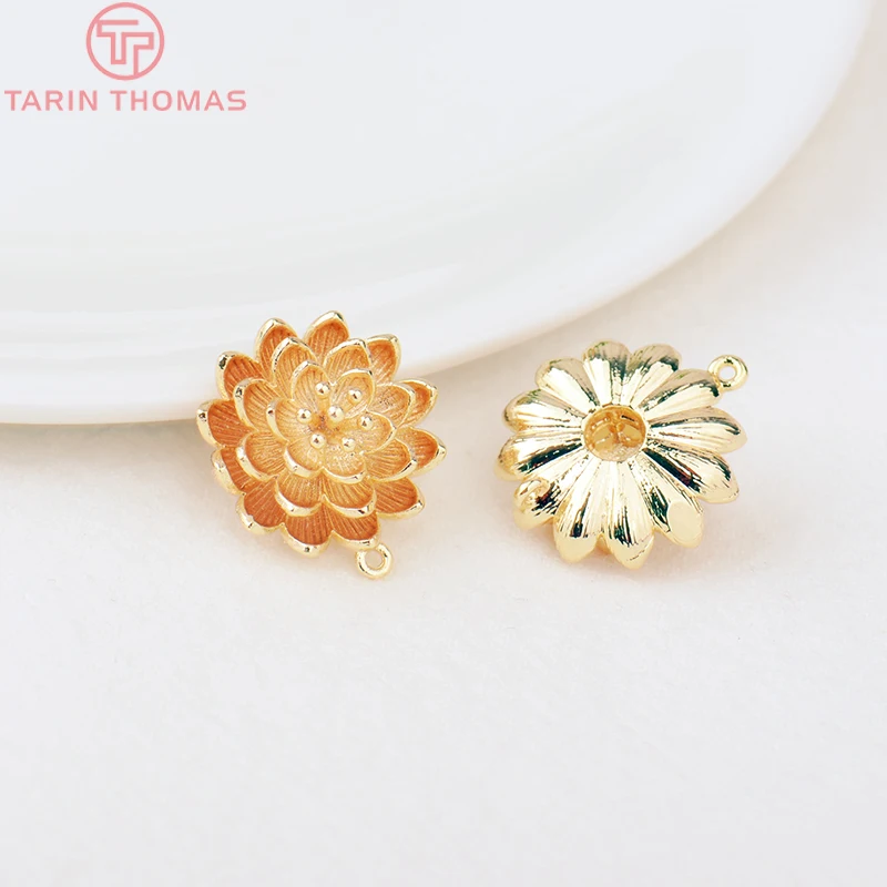 (806) 6PCS 18MM 24K Gold Color Plated Brass Flower Charms Connector Pendants High Quality Diy Jewelry Accessories